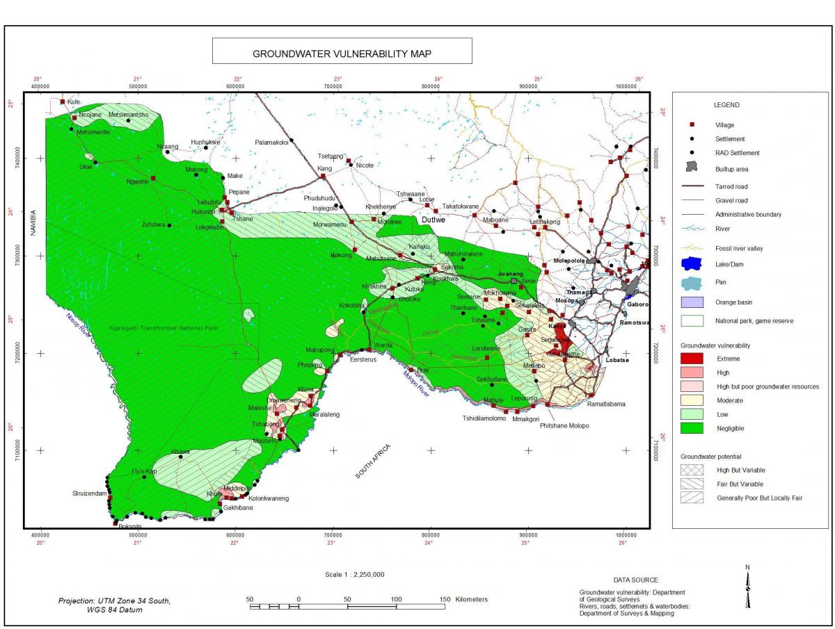 mapa de Botswana de auga subterránea