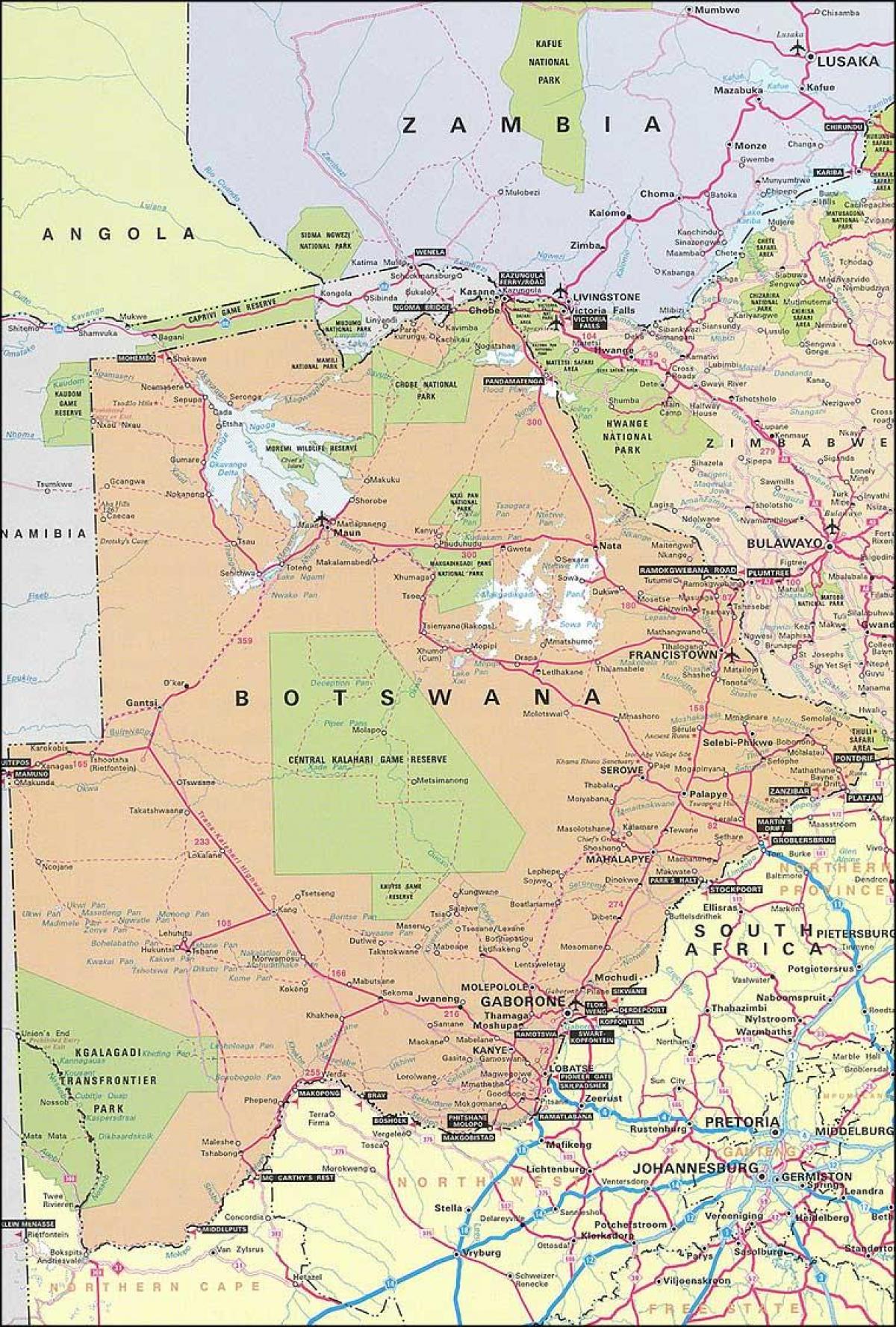 mapa do camiño de Botswana