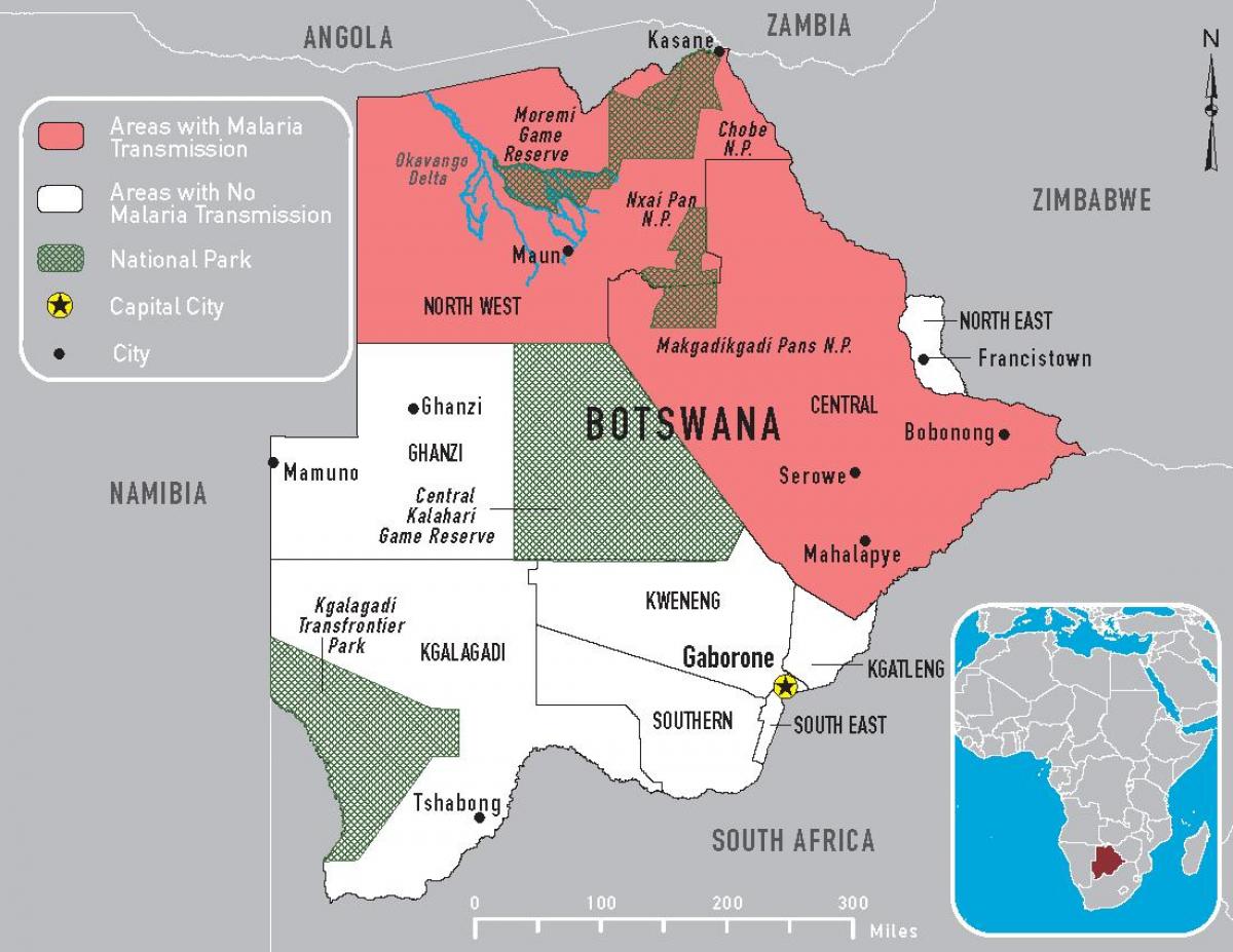 mapa de Botswana malaria