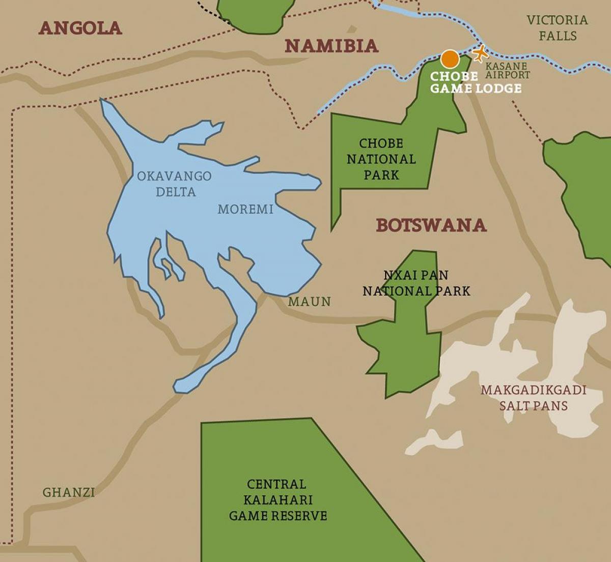 mapa de Botswana mapa nacional de parques