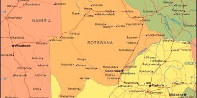 Mapa de Botswana mostrando todas as aldeas