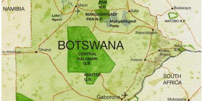 Mapa de Botswana xogo reservas